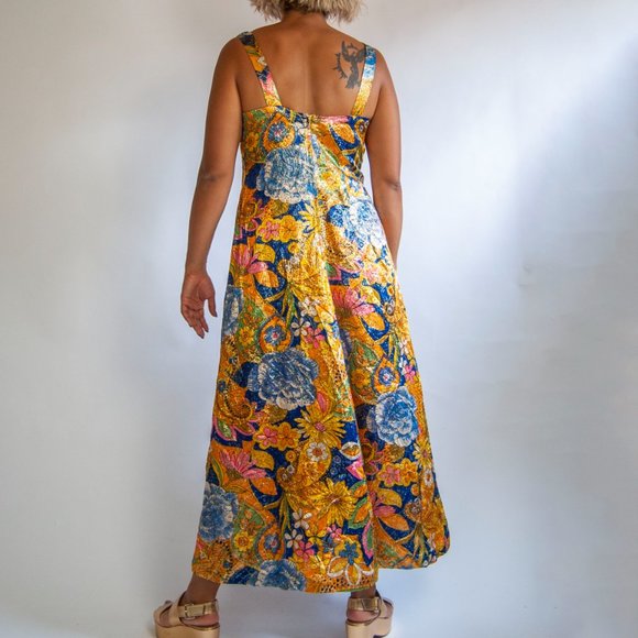 70s metallic floral dress l xl extra large / floral disco dress / formal event d - Picture 4 of 10